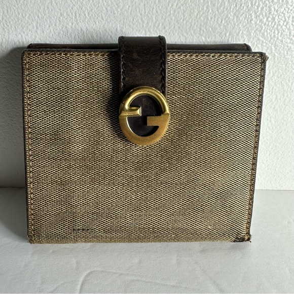 Gucci Rare Canvas & Leather Interlocking GG Compact Bifold Wallet Beige/Brown - Picture 1 of 17